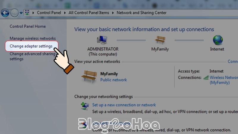 Nhấn chọn vào mục Change adapter settings
