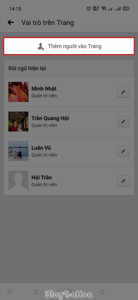 Nhấn vào Thêm người vào trang