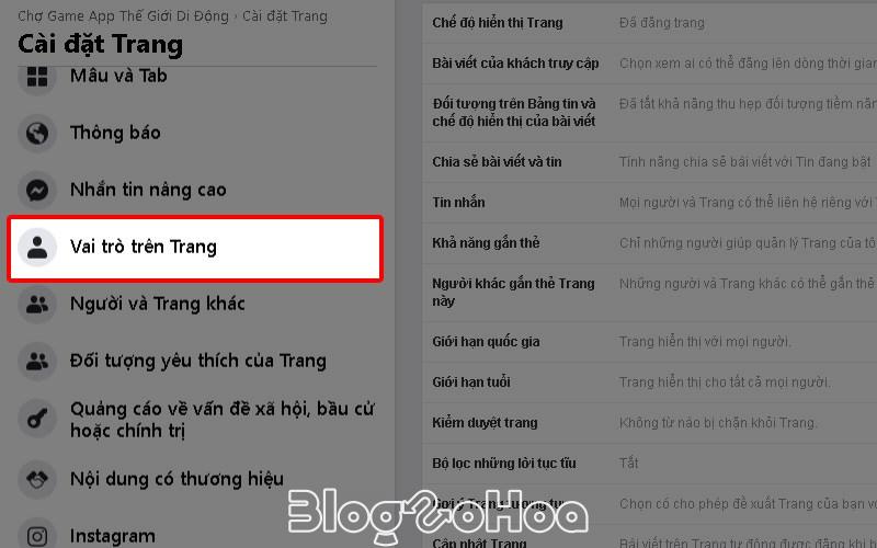 Chọn Vai trò trên trang