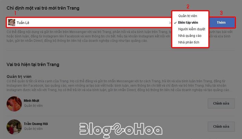 Nhập tên, chọn vai trò và nhấn thêm