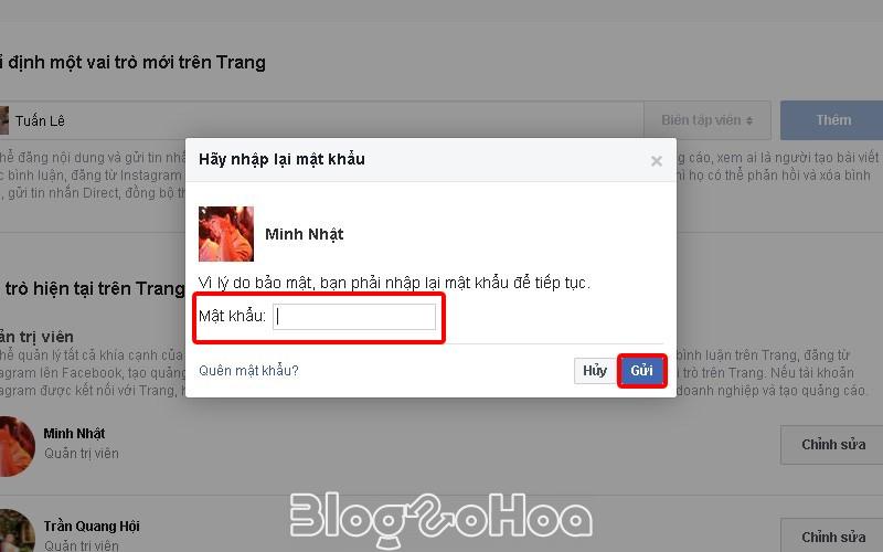Xác nhận mật khẩu facebook và nhấn gửi