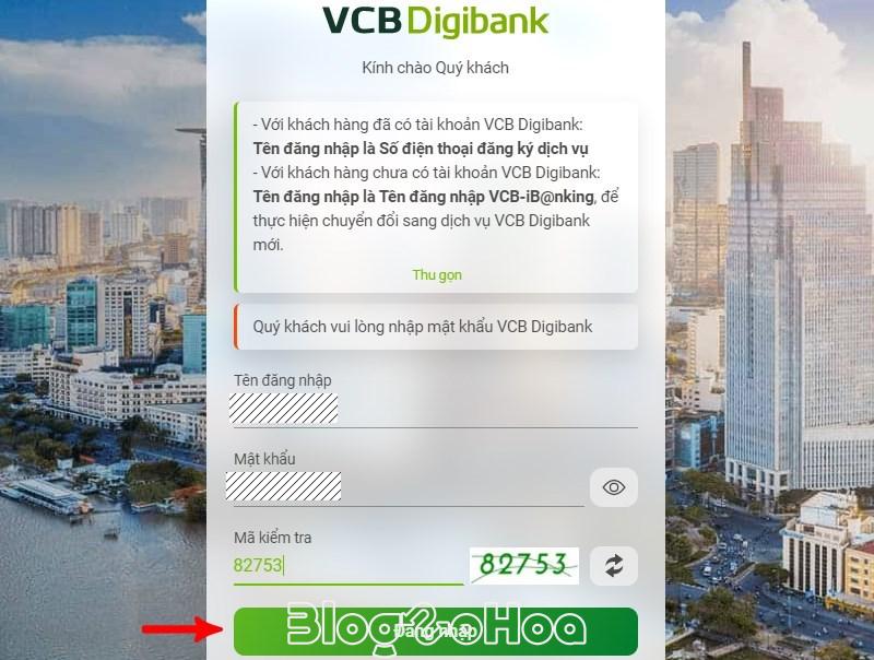 Trang chủ của Vietcombank trên máy tính Trang chủ của Vietcombank trên máy tính