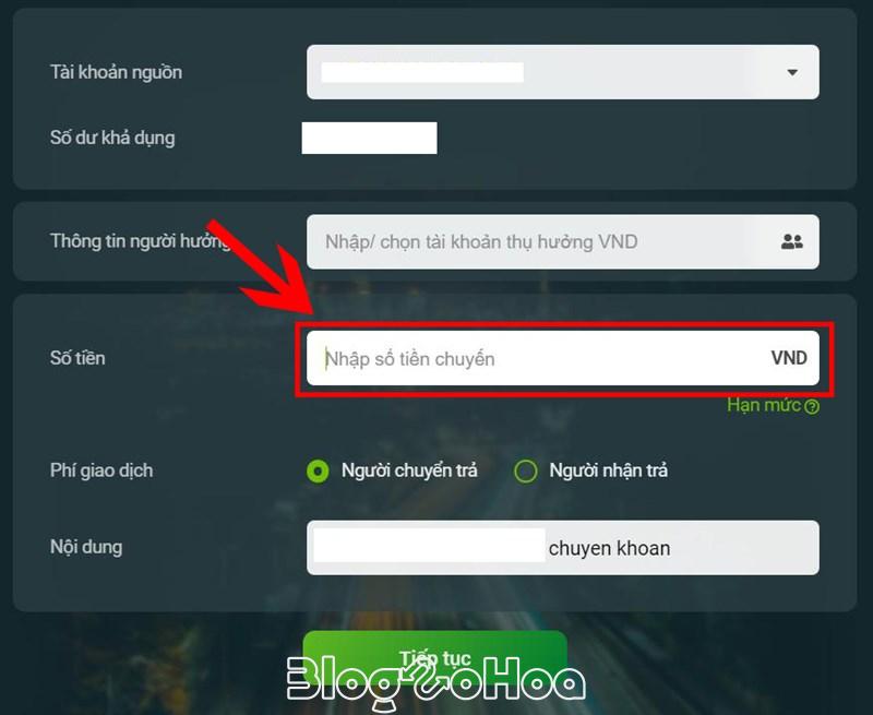 Nhập Số tiền cần chuyển.