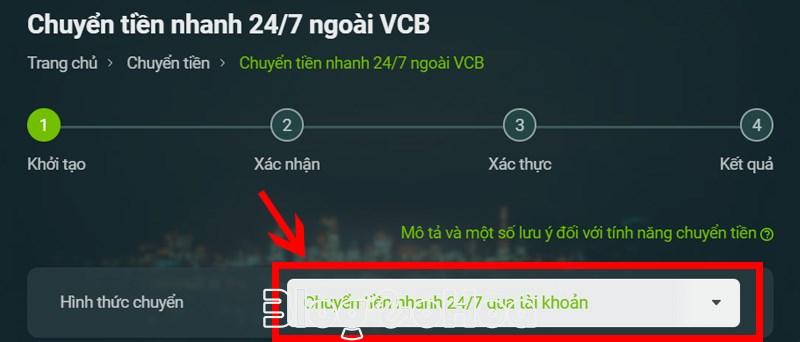 Chọn Hình thức chuyển tiền.