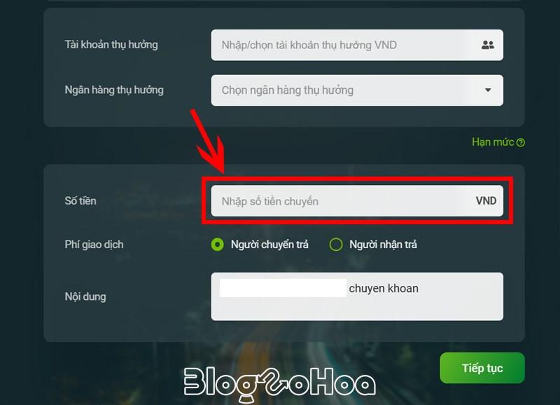 Nhập Số tiền cần chuyển.