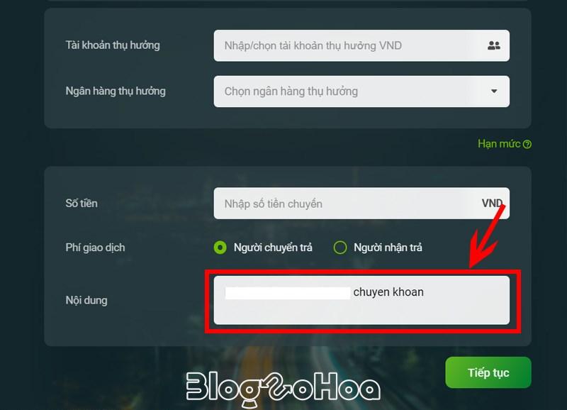 Nhập Số tiền cần chuyển.
