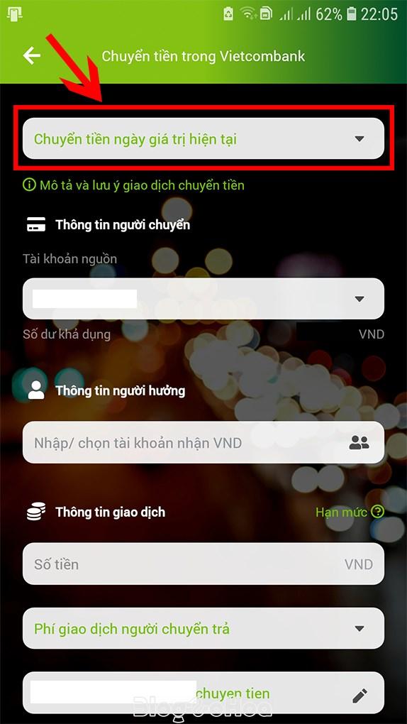 Chọn Hình thức chuyển tiền. Chọn Hình thức chuyển tiền.