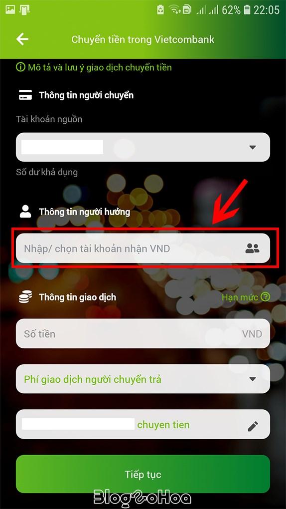 Chọn Hình thức chuyển tiền. Chọn Hình thức chuyển tiền.