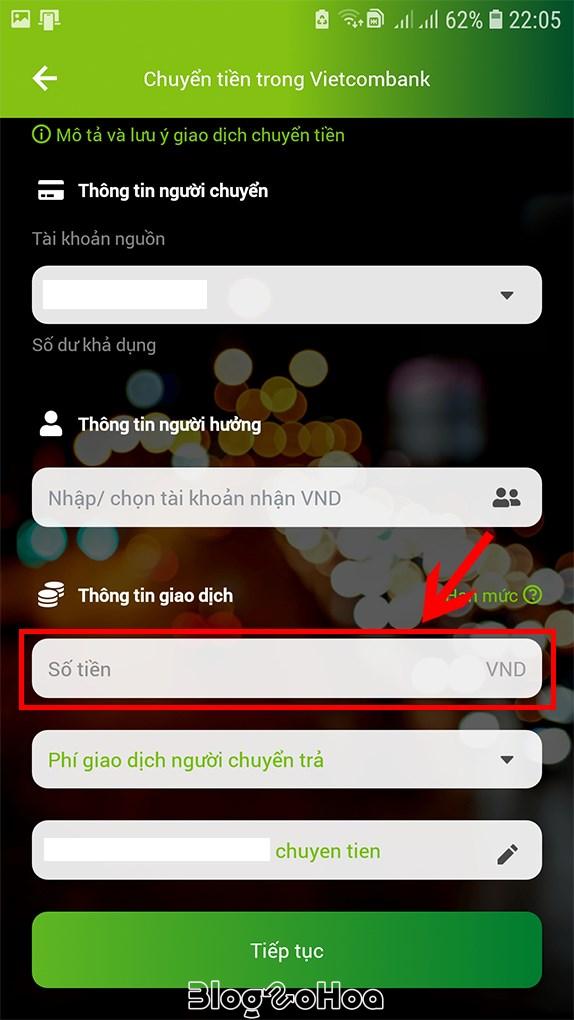 Nhập Số tiền cần chuyển. Nhập Số tiền cần chuyển.