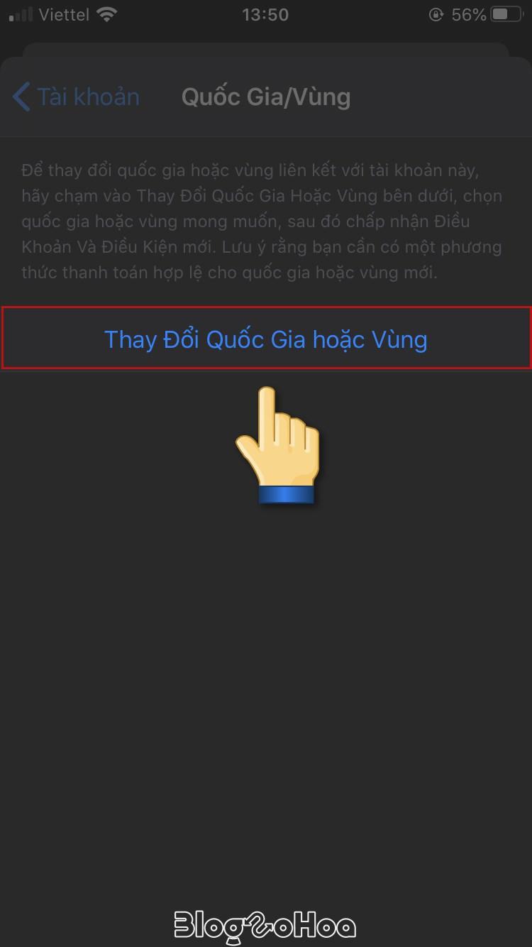 Chọn Thay Đổi Quốc Gia hoặc Vùng