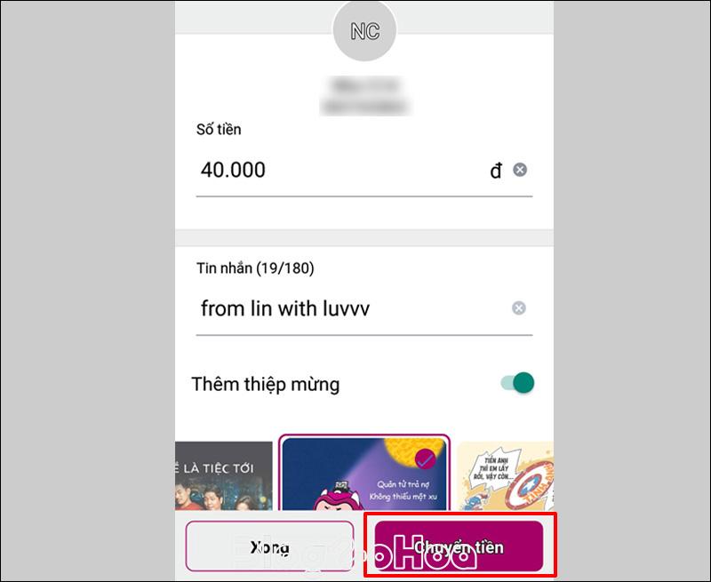 Nhập thông tin chuyển tiền