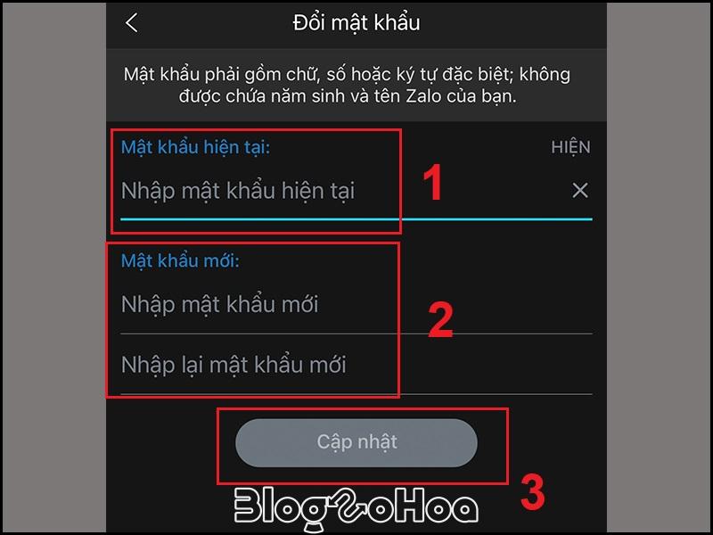 Tiến hành đổi mật khẩu mới Tiến hành đổi mật khẩu mới