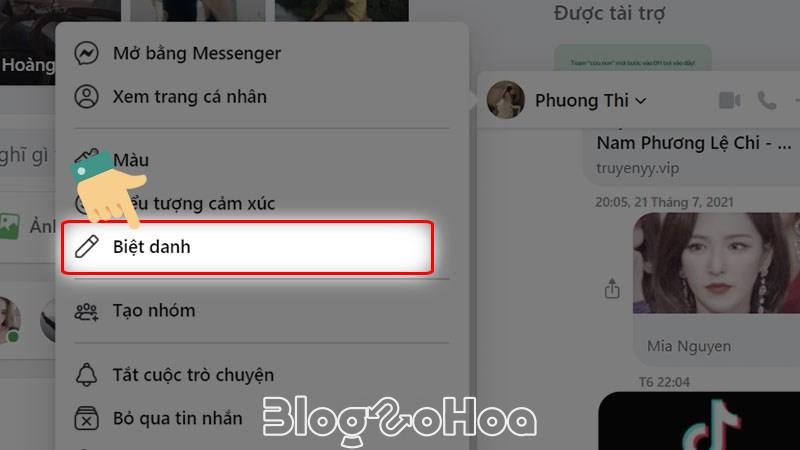 Chọn vào mục Biệt danh Chọn vào mục Biệt danh