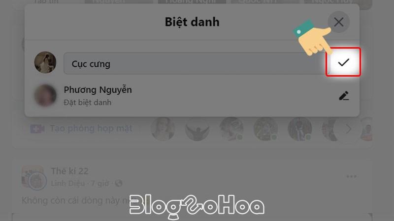 Nhấn vào biểu tượng dấu tick để lưu lại biệt hiệu Nhấn vào biểu tượng dấu tick để lưu lại biệt hiệu