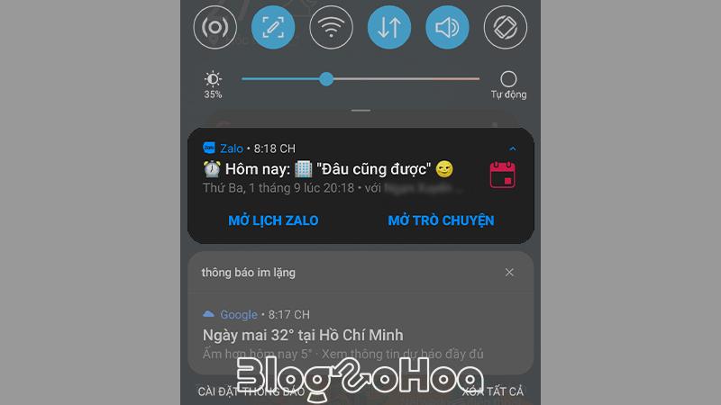 Thông báo nhắc hẹn trên thanh thông báo Thông báo nhắc hẹn trên thanh thông báo