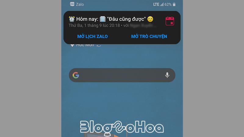 Thông báo nhắc hẹn POP-UP của Zalo Thông báo nhắc hẹn POP-UP của Zalo