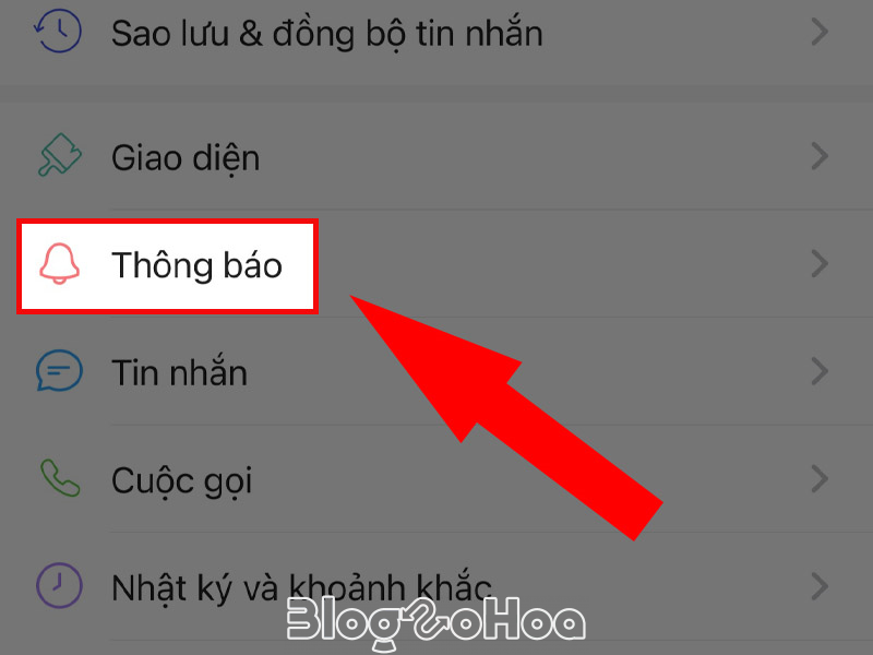 Chọn mục Thông báo trên Zalo Chọn mục Thông báo trên Zalo