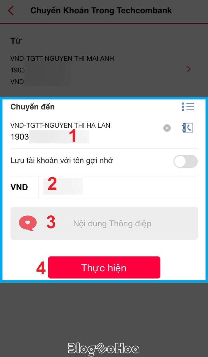 Nhập thông tin người nhận và nhấn Thực hiện