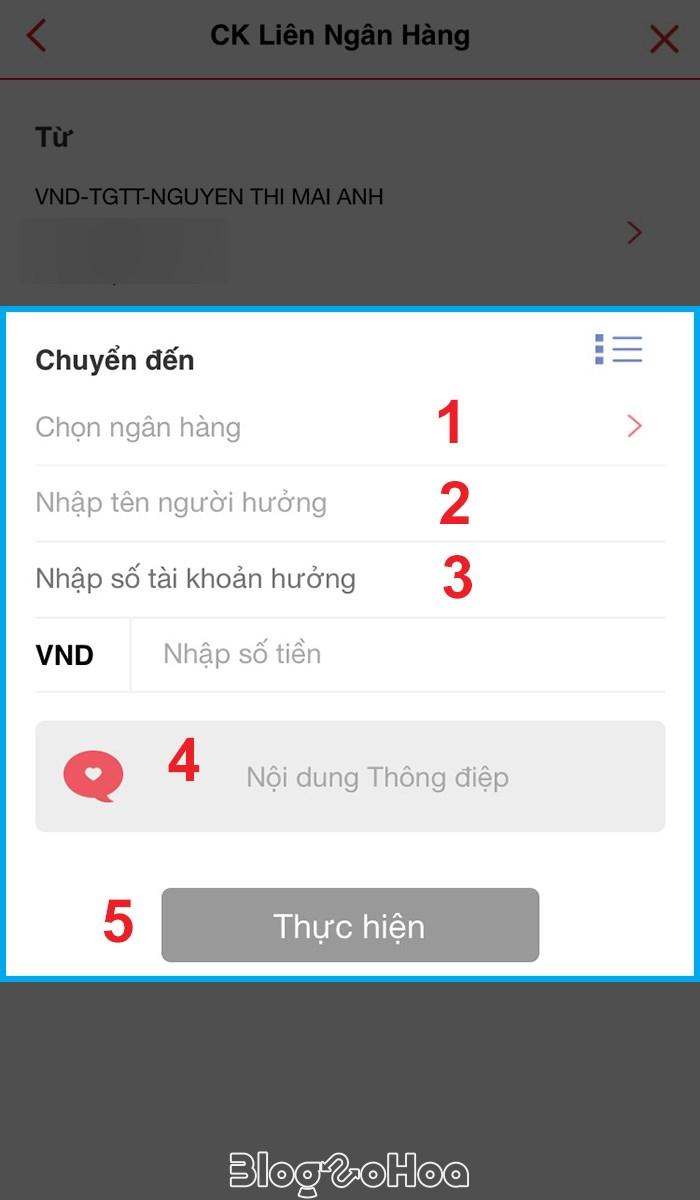 Nhập thông tin người nhận và nhấn Thực hiện