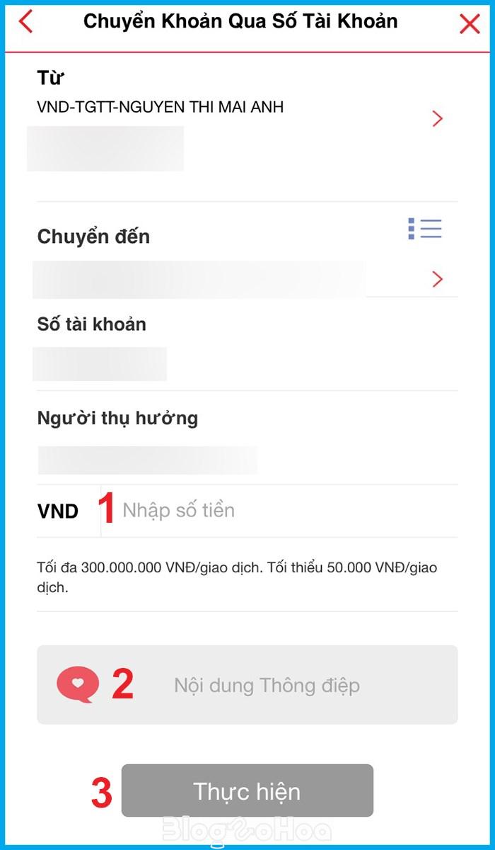 Nhập số tiền cần chuyển và nhấp Thực hiện