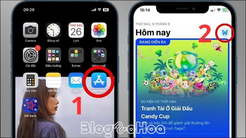 Vào ứng dụng App Store > Chọn biểu tượng tài khoản