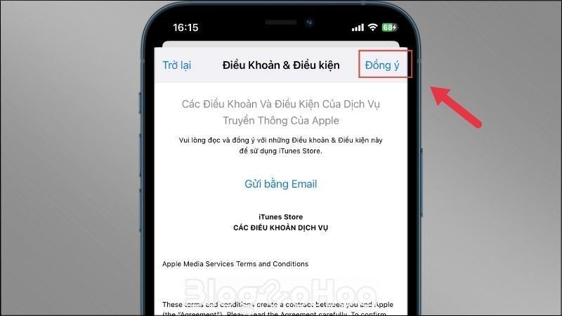 Tại góc phải phía bên trên màn hình, chọn Đồng ý