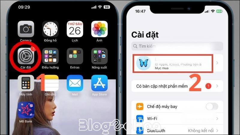 Truy cập vào ứng dụng Cài đặt > Chọn tài khoản