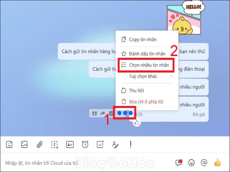 Chọn chế độ Chọn nhiều tin nhắn tại dấu 3 chấm Chọn chế độ Chọn nhiều tin nhắn tại dấu 3 chấm
