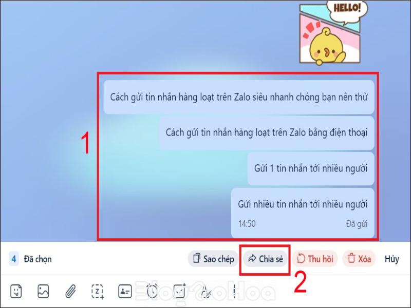 Chọn tin nhắn bạn cần gửi và nhấn Chia sẻ Chọn tin nhắn bạn cần gửi và nhấn Chia sẻ