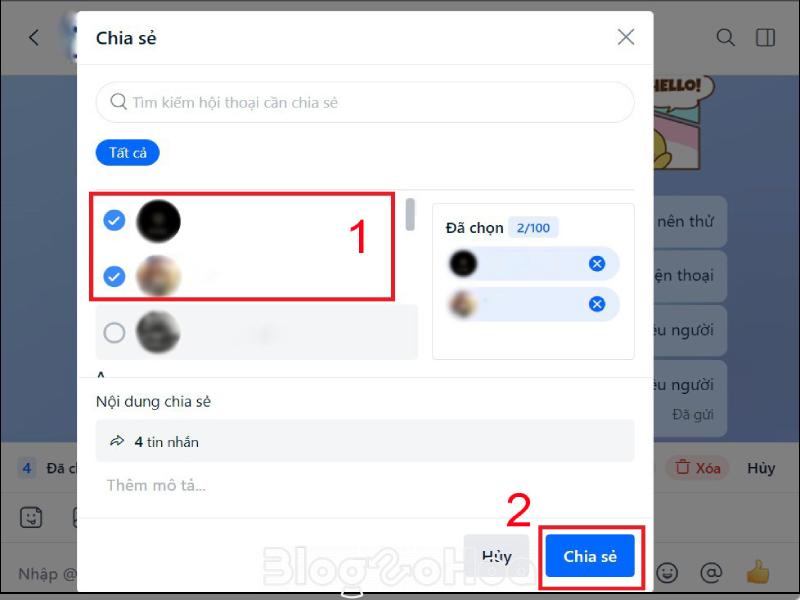Chọn người muốn gửi tin nhắn và nhấn Chia sẻ Chọn người muốn gửi tin nhắn và nhấn Chia sẻ