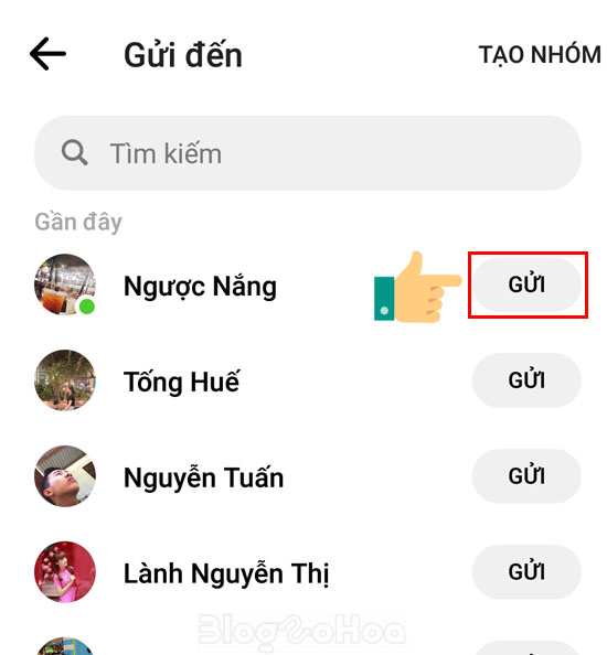 Nhập tên tài khoản vào thanh tìm kiếm