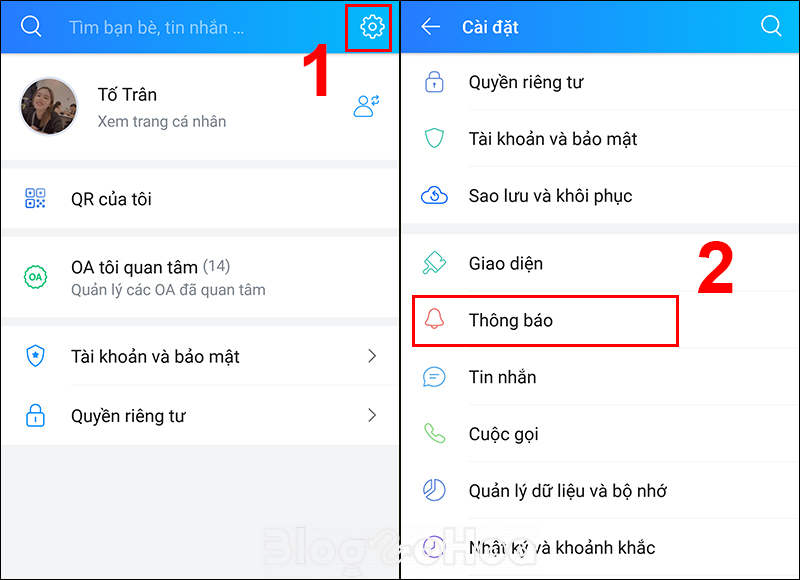 Vào Cài đặt trên Zalo và chọn mục Thông báo Vào Cài đặt trên Zalo và chọn mục Thông báo