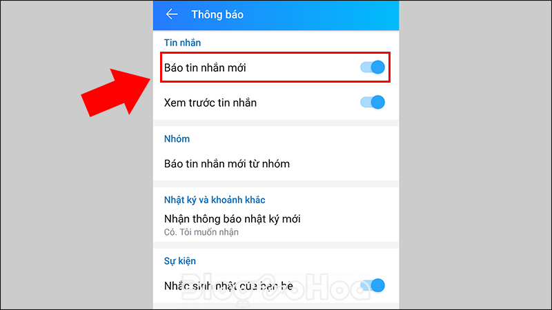 Bật tính năng Báo tin nhắn mới Bật tính năng Báo tin nhắn mới
