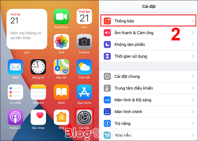 Vào Cài đặt và chọn Thông báo Vào Cài đặt và chọn Thông báo