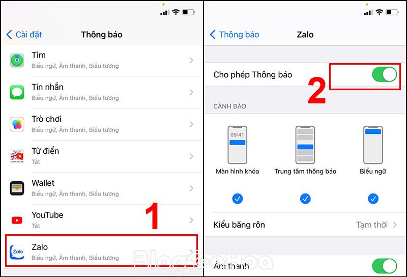 Bật Cho phép Thông báo Bật Cho phép Thông báo