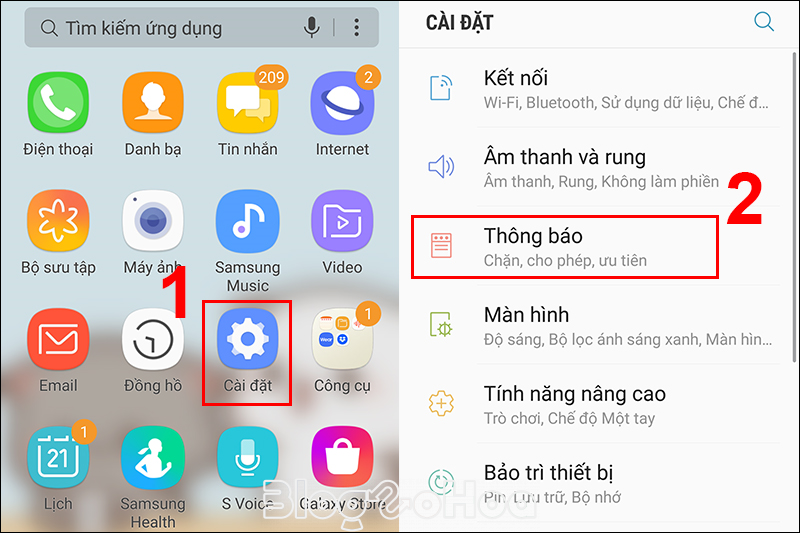 Chọn Thông báo trong phần Cài đặt Chọn Thông báo trong phần Cài đặt
