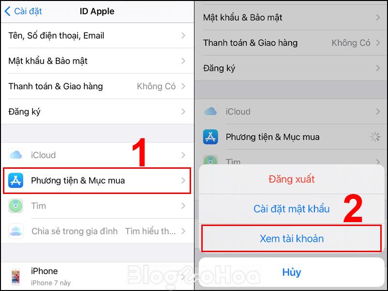 Vào mục Phương tiện & mục mua chọn Xem tài khoản Vào mục Phương tiện & mục mua chọn Xem tài khoản
