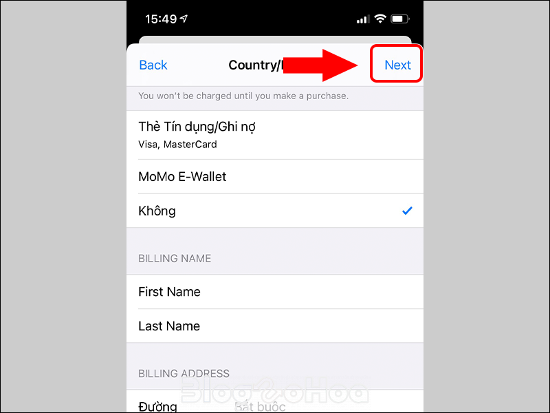 Điền thông tin yêu cầu và chọn Next Điền thông tin yêu cầu và chọn Next