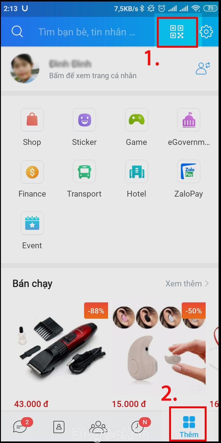 Chọn biểu tượng mã QR trên Zalo điện thoại Chọn biểu tượng mã QR trên Zalo điện thoại