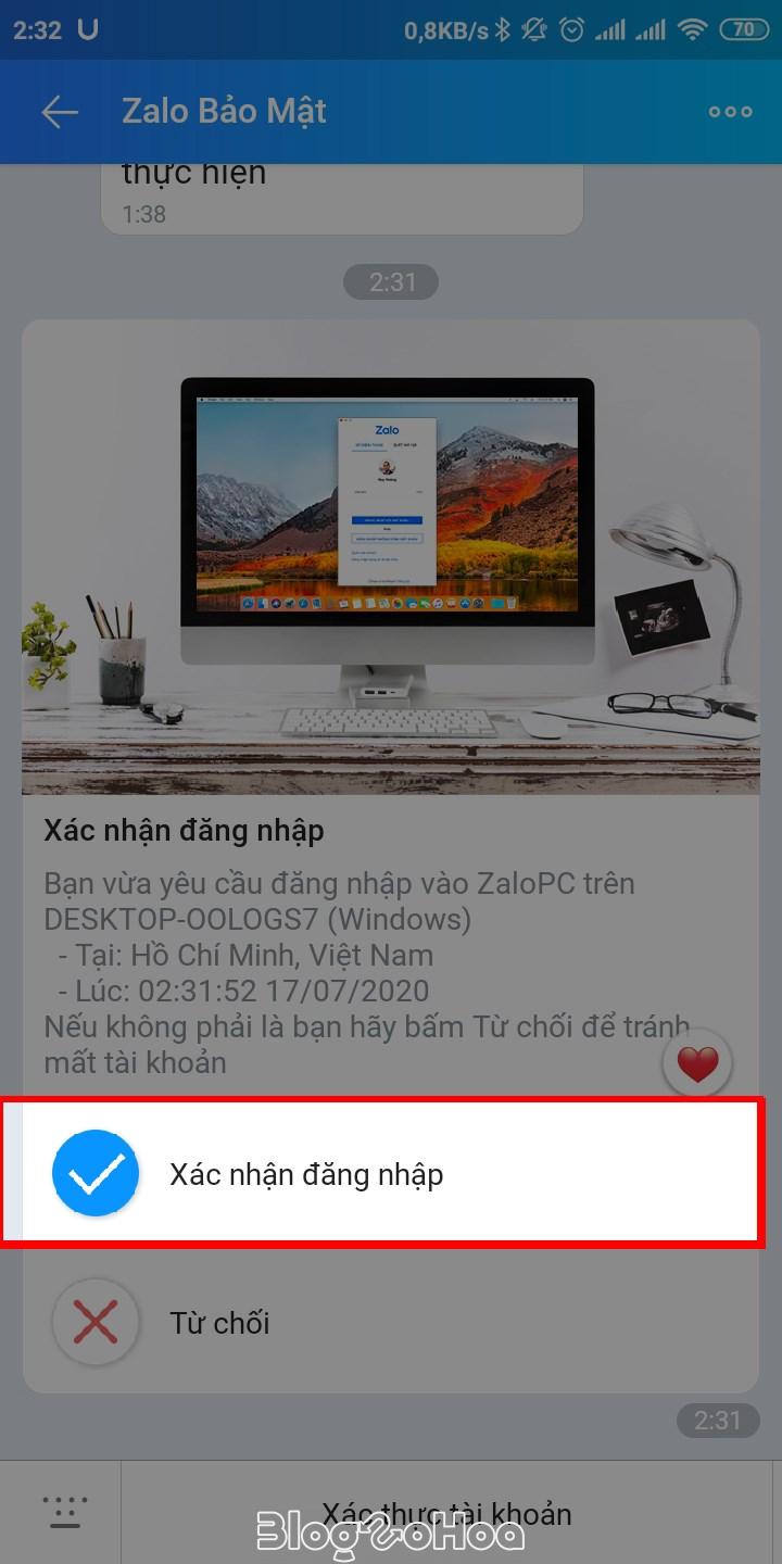 Xác nhận đăng nhập Zalo Xác nhận đăng nhập Zalo