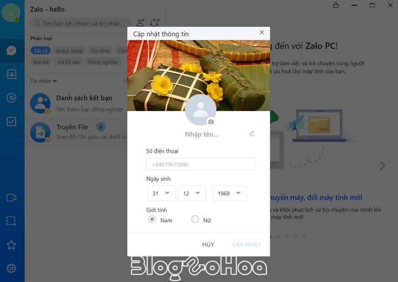 Cập nhật thông tin cho tài khoản Zalo mới Cập nhật thông tin cho tài khoản Zalo mới