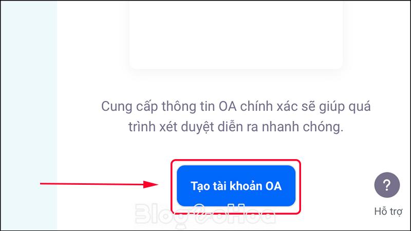 Hoàn tất thao tác tạo tài khoản Zalo OA Hoàn tất thao tác tạo tài khoản Zalo OA
