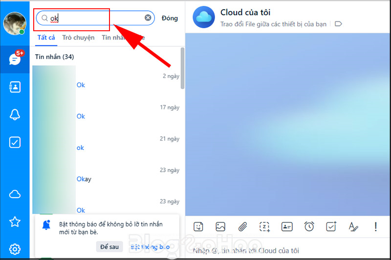 Vào mục tìm kiếm ở Zalo