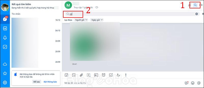 Biểu tượng kính lúp nếu muốn tìm tin nhắn