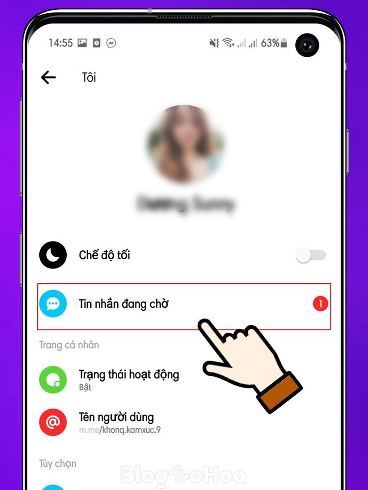Đi đến mục tin nhắn đang chờ