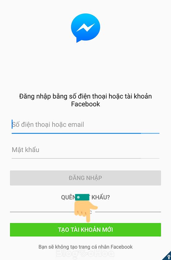 Giao diện đăng nhập của Messenger 