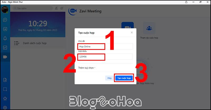 Tiến hành đặt tên cuộc gọi trong ô Chủ đề,